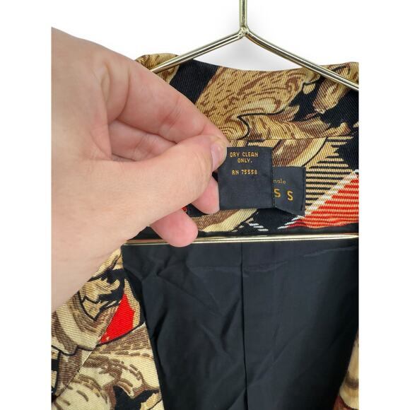 90s Express Gold Regency Print Oversized Blazer Jacket, 100% Rayon, Made in USA - Picture 7 of 7